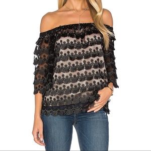 Trina Turk Roza Black Off The Shoulder Top in Size Small